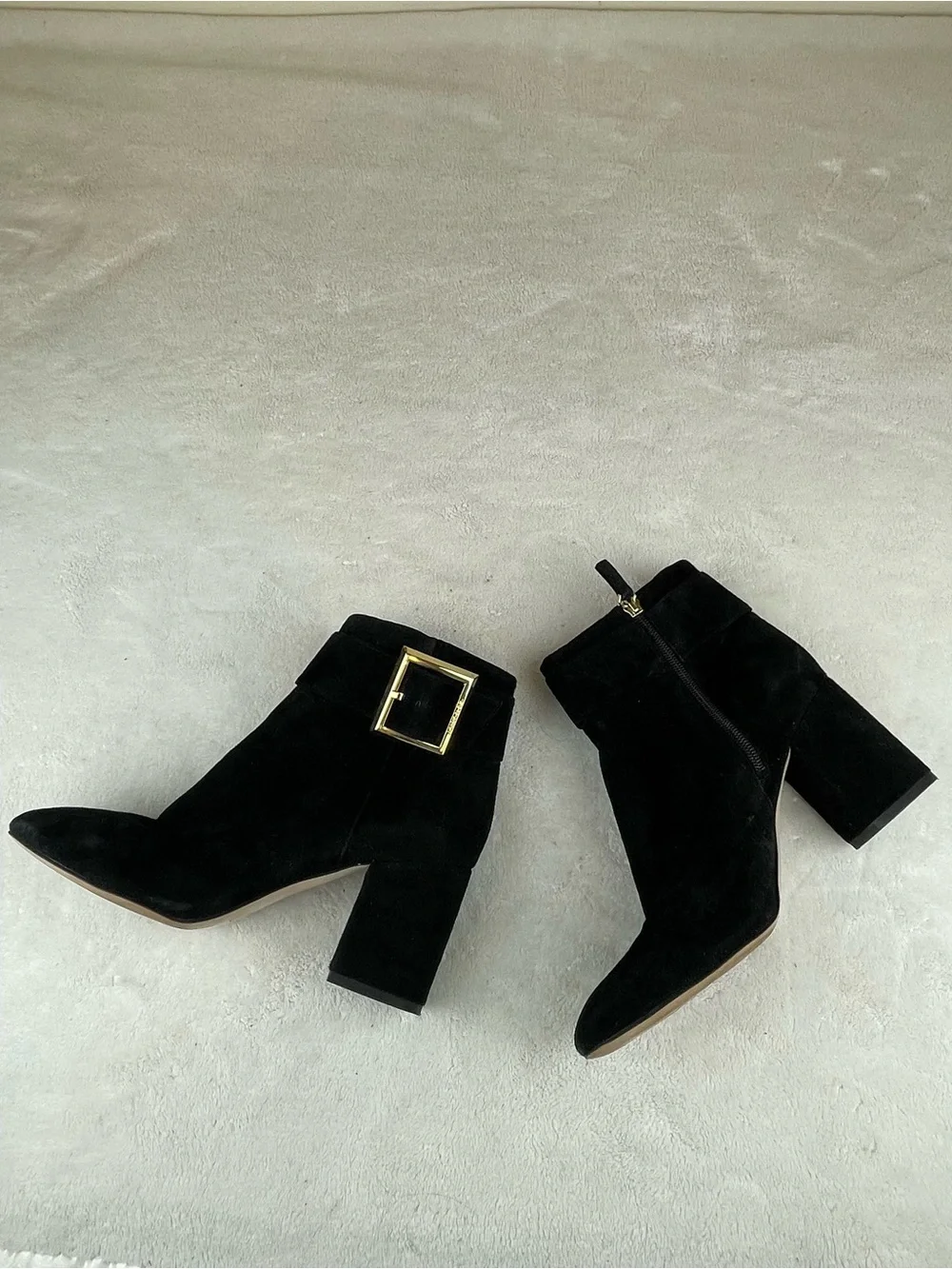 Louise et Cie Women's Black Suede Block Heel Ankle Boots with Gold Buckle